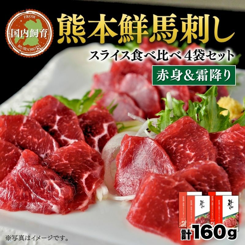 熊本鮮馬刺し 2点食べ比べセット 計160g（赤身40g×2・霜降り40g×2） カット済み 専用タレ付き